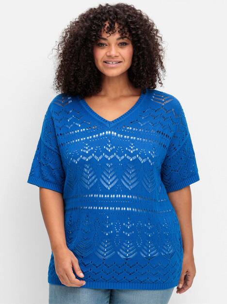 Pullover Kurzarm Grobstrick Uni