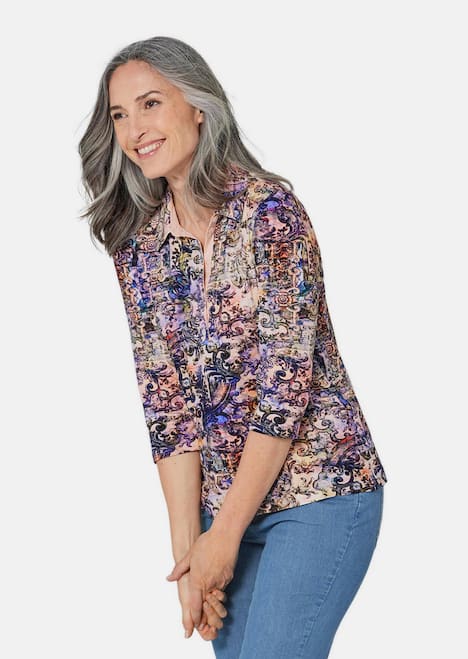 Poloshirt Gemustertes Poloshirt mit 3/4-Arm