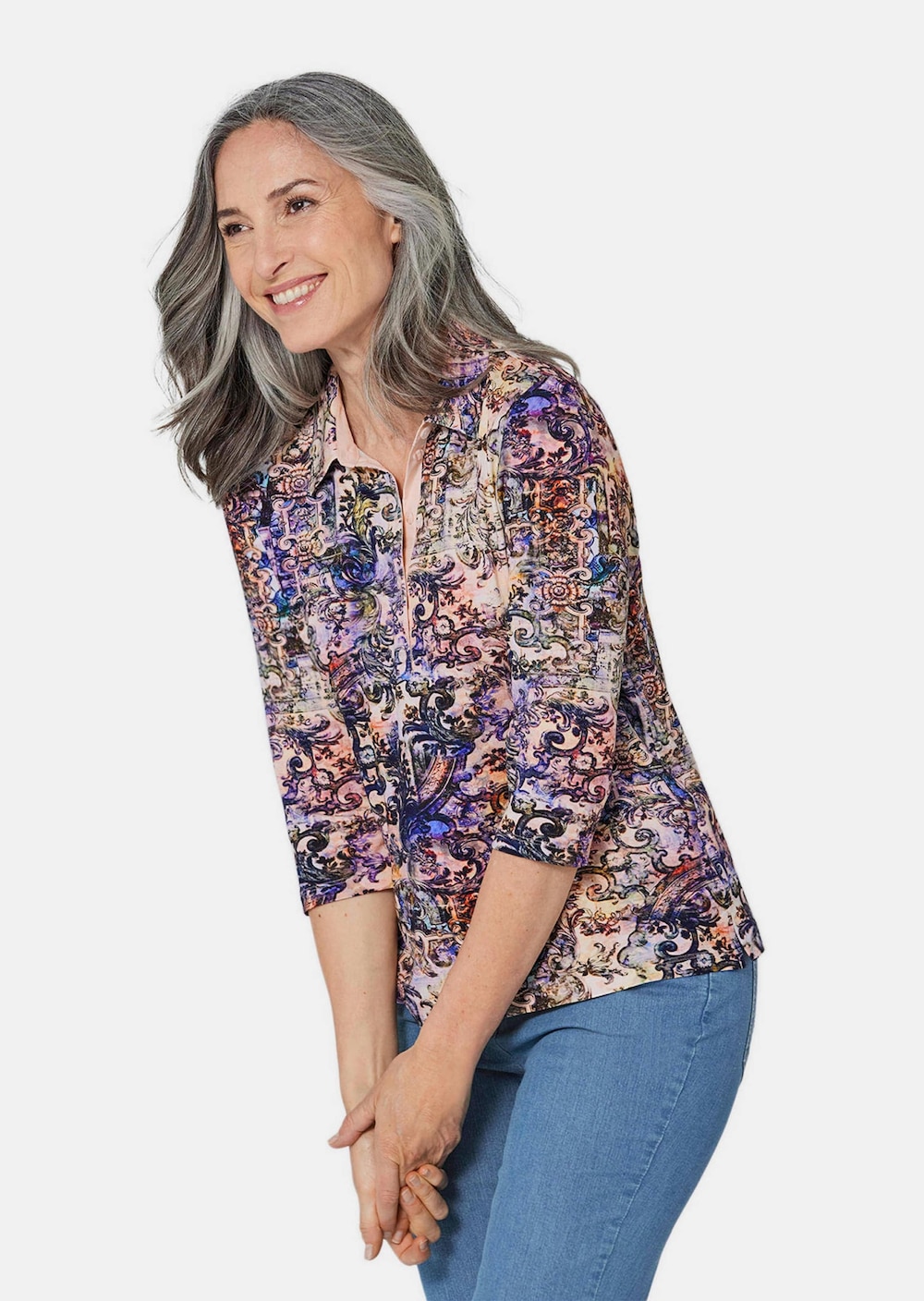 Poloshirt Gemustertes Poloshirt mit 3/4-Arm