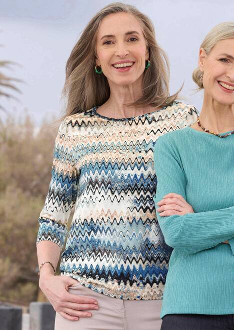 Halbarm-Viskosebluse, Zickzack-Design