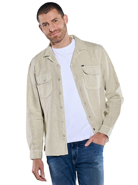 Herren Langarm-Hemd aus Leinen , Creme