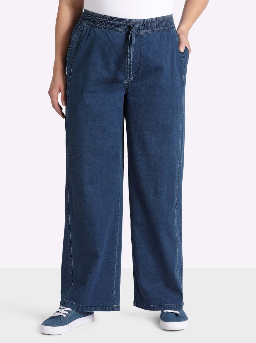 Jeans Schlupfjeans mit weitem Bein und Bindeband normal Rundumdehnbund
