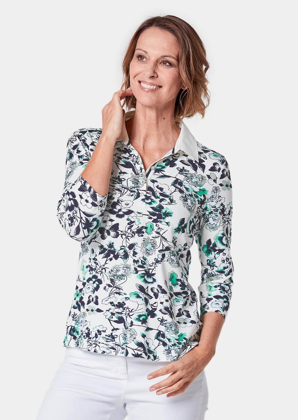 GOLDNER Gedess. poloshirt Gedessineerd poloshirt met witte, contrasterende kraag