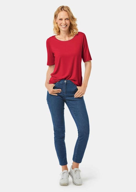 GOLDNER Shirt met ronde hals Veelzijdig te combineren shirt met korte mouwen en harmonieuze sierrand