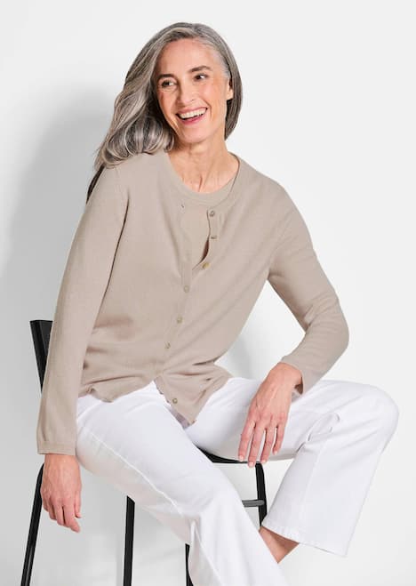 Kaschmirstrickjacke mit Rundhalsausschnitt