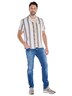 Herren Gestreiftes Overshirt mit Hawai-Kragen , Beige