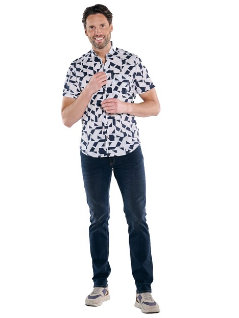 Herren Kurzarm-Hemd aus Seersucker , Saphirblau