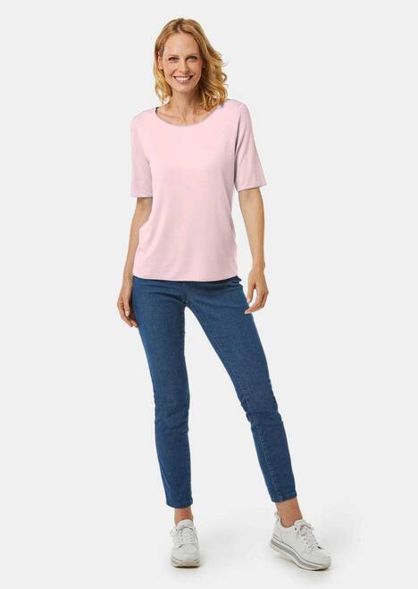 GOLDNER Shirt met ronde hals Veelzijdig te combineren shirt met korte mouwen en harmonieuze sierrand