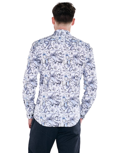 Herren Langarm-Hemd gemustert , Brilliantblau