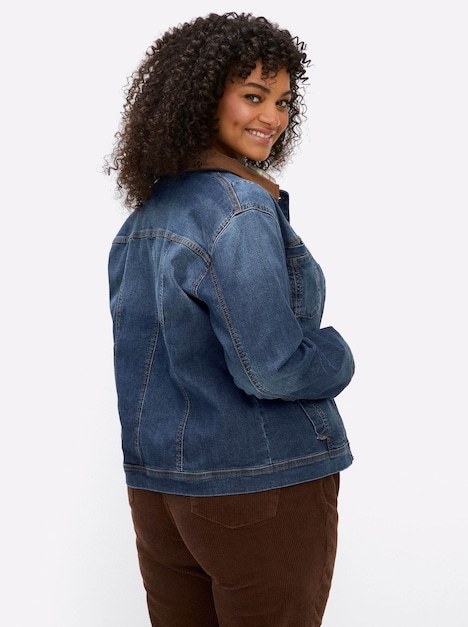 Jeans-Jacke Jeansjacke in leichter Waschung Langarm Fester Bund Hemdkragen