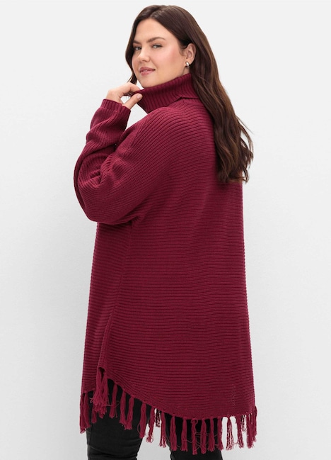 Strickpullover Langarm Querstrick Uni Rollkragen