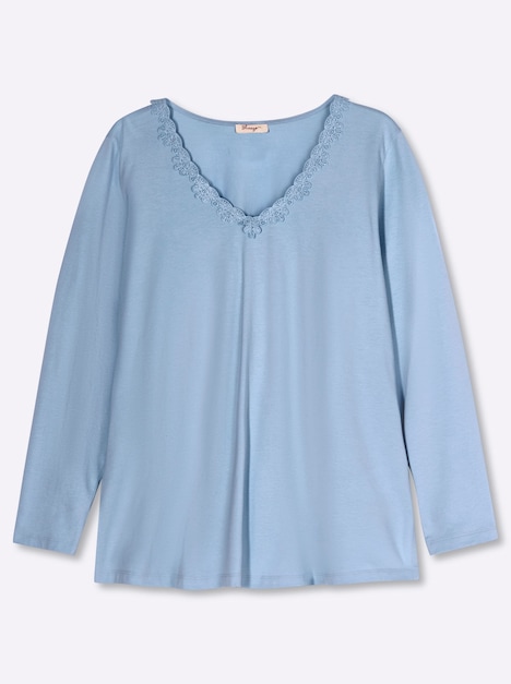 Langarm-Shirt Langarmshirt mit dekorativem V-Ausschnitt Langarm Ohne Kragen