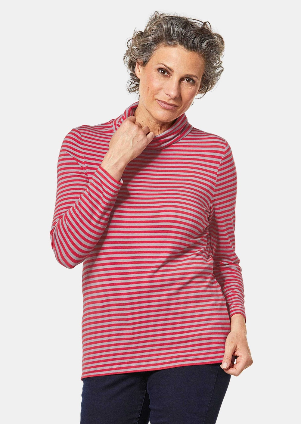 Kurzgröße - Hautsympathisches Ringelshirt mit Rollkragen