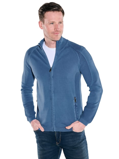 engbers Herren Cardigan mit Troyerkragen , Mittelblau