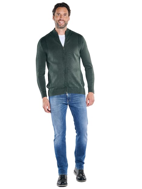 engbers Herren Cardigan strukturiert , Dunkelgruen