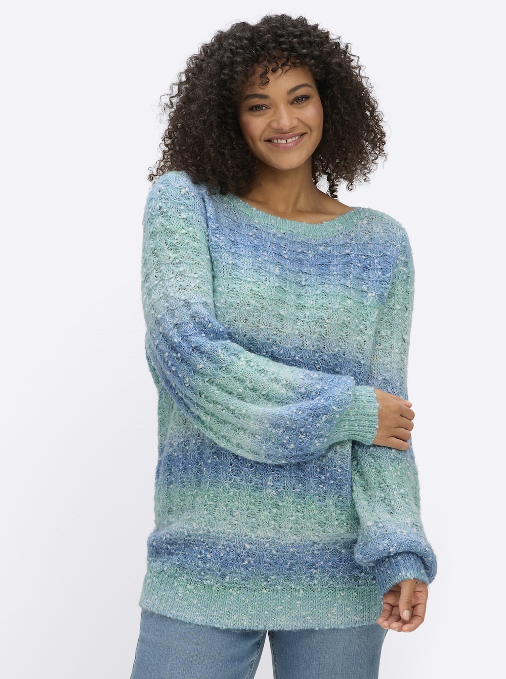 Langarm-Pullover Ajourpullover mit Blockstreifen Langarm Ohne Kragen