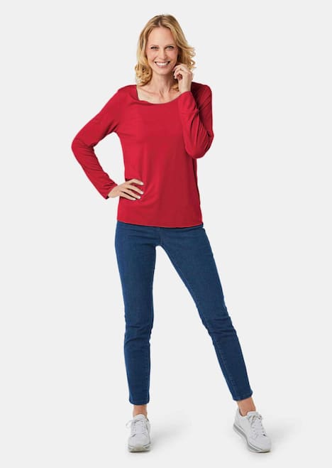 Langarmshirt mit tonaler Zierkante