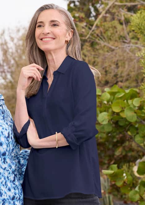 Zeitlose Viskosebluse mit Hemdkragen