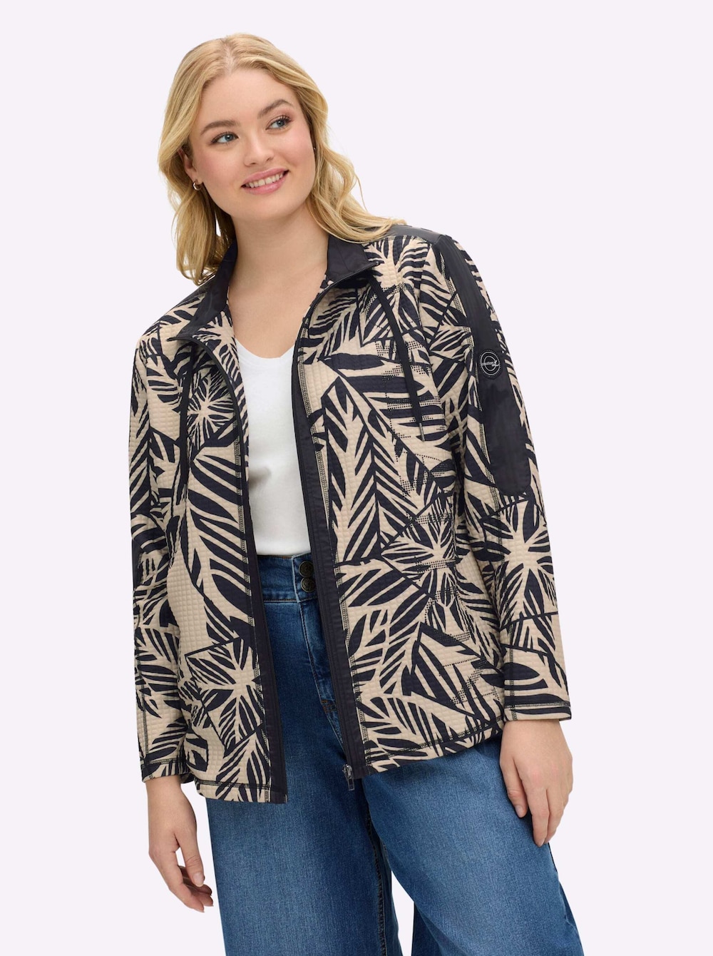 Jersey-Jacke Langarm Mehrfarbig Stehkragen