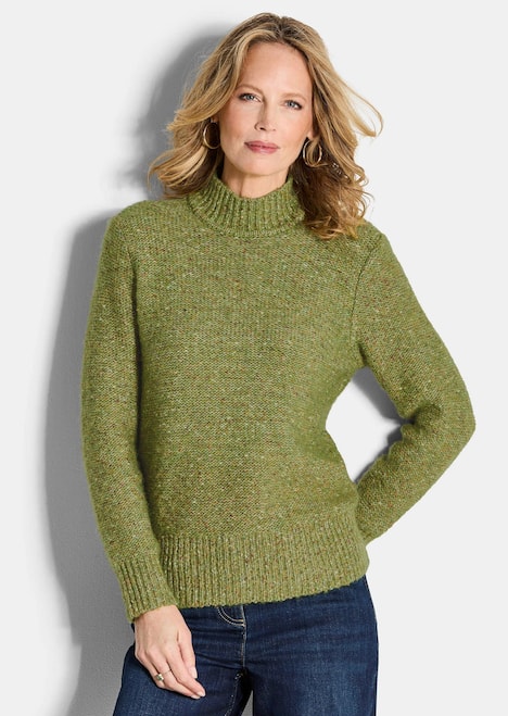 Flauschiger Bouclé-Pullover, Stehkragen