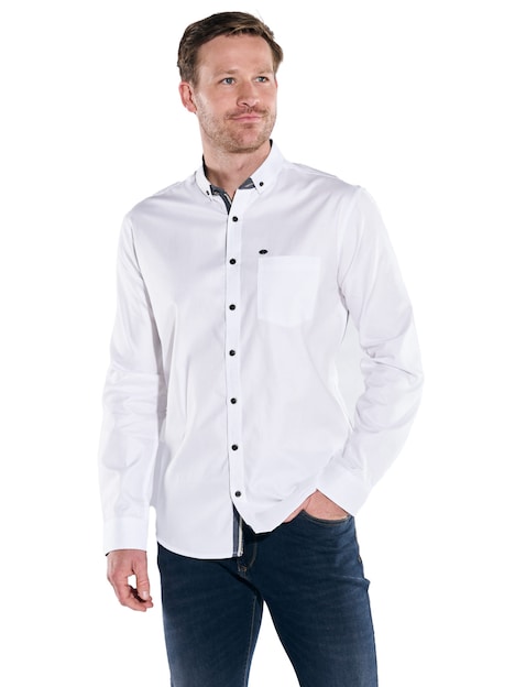 Herren Langarm-Hemd uni , Reinweiss