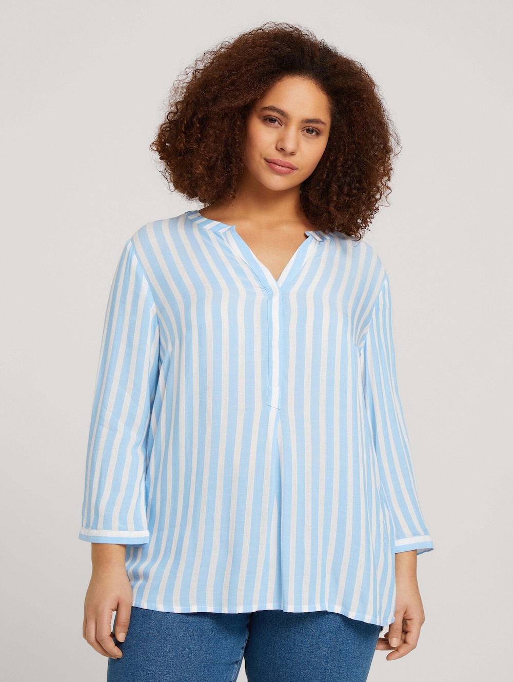 Tom Tailor Women PLUS Blusen & Shirts Plus Size - Henleybluse mit Streifenmuster