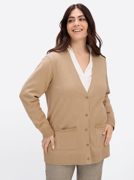 Cardigan Strickjacke mit Ziersteinchen Langarm Ohne Kragen
