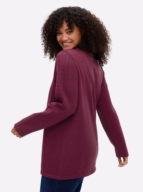 Pullover Langarm Jersey, Ajour Uni Ohne Kragen