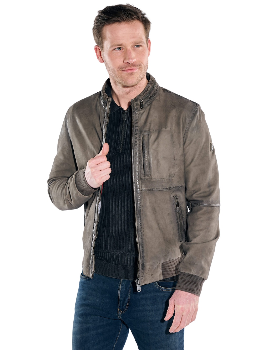 Herren Lederjacke , Oliv