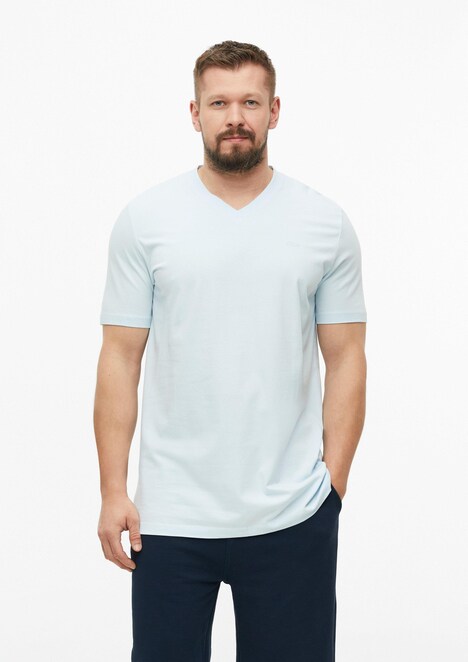 Baumwoll-T-Shirt mit Logo-Print und V-Neck