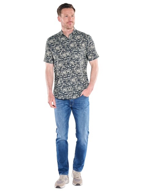 Herren Elastisches Seersucker Hemd , Dunkelgruen