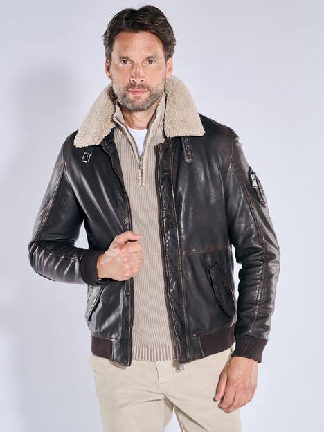 engbers Herren Lederjacke mit heraustrennbarem Kragen , Dunkelbraun