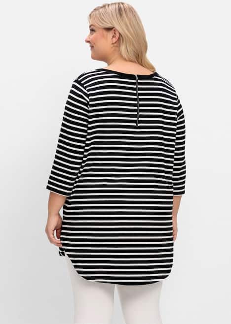 Longshirt 3/4-Arm Streifen Ohne Kragen