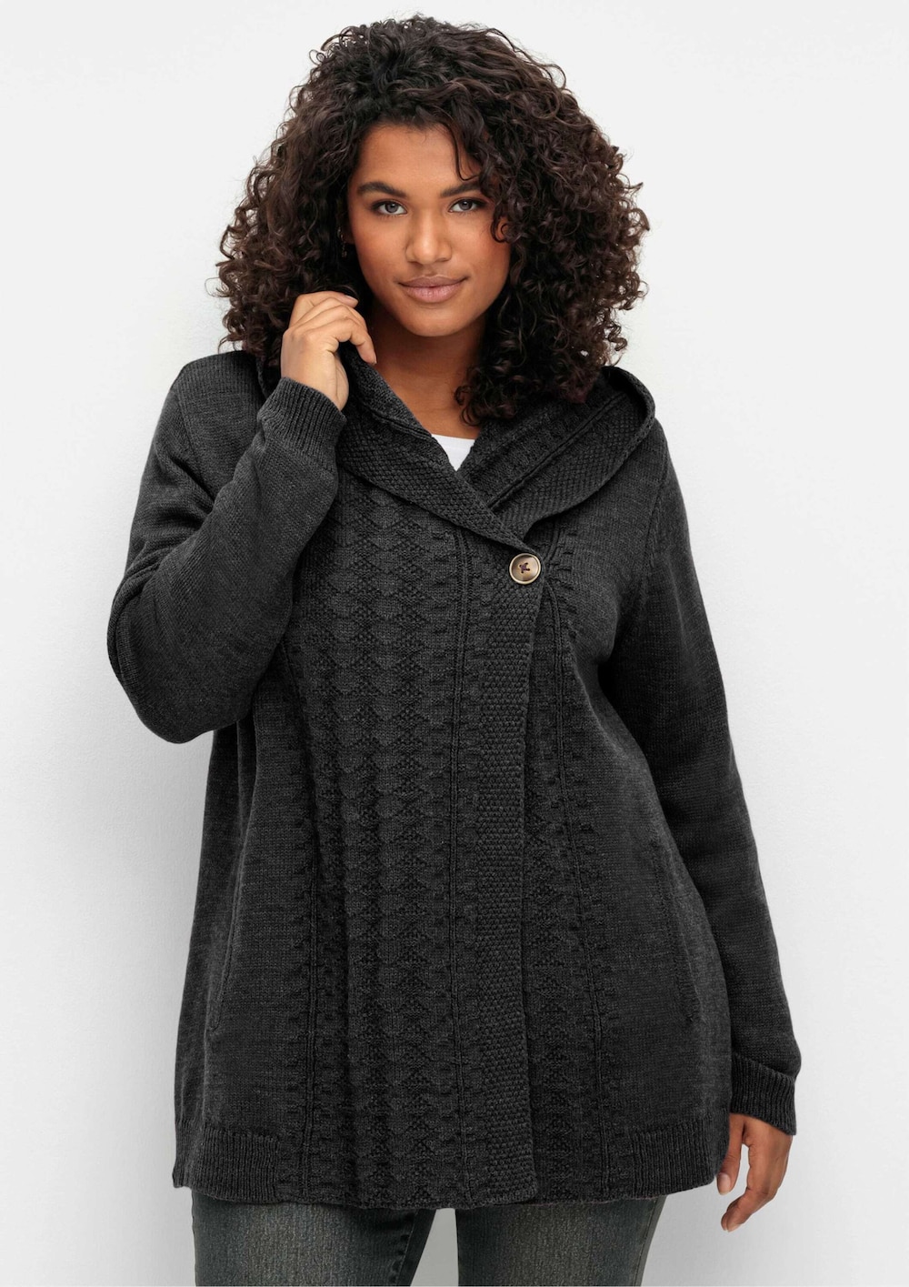 Cardigan Langarm Uni Mit Kapuze