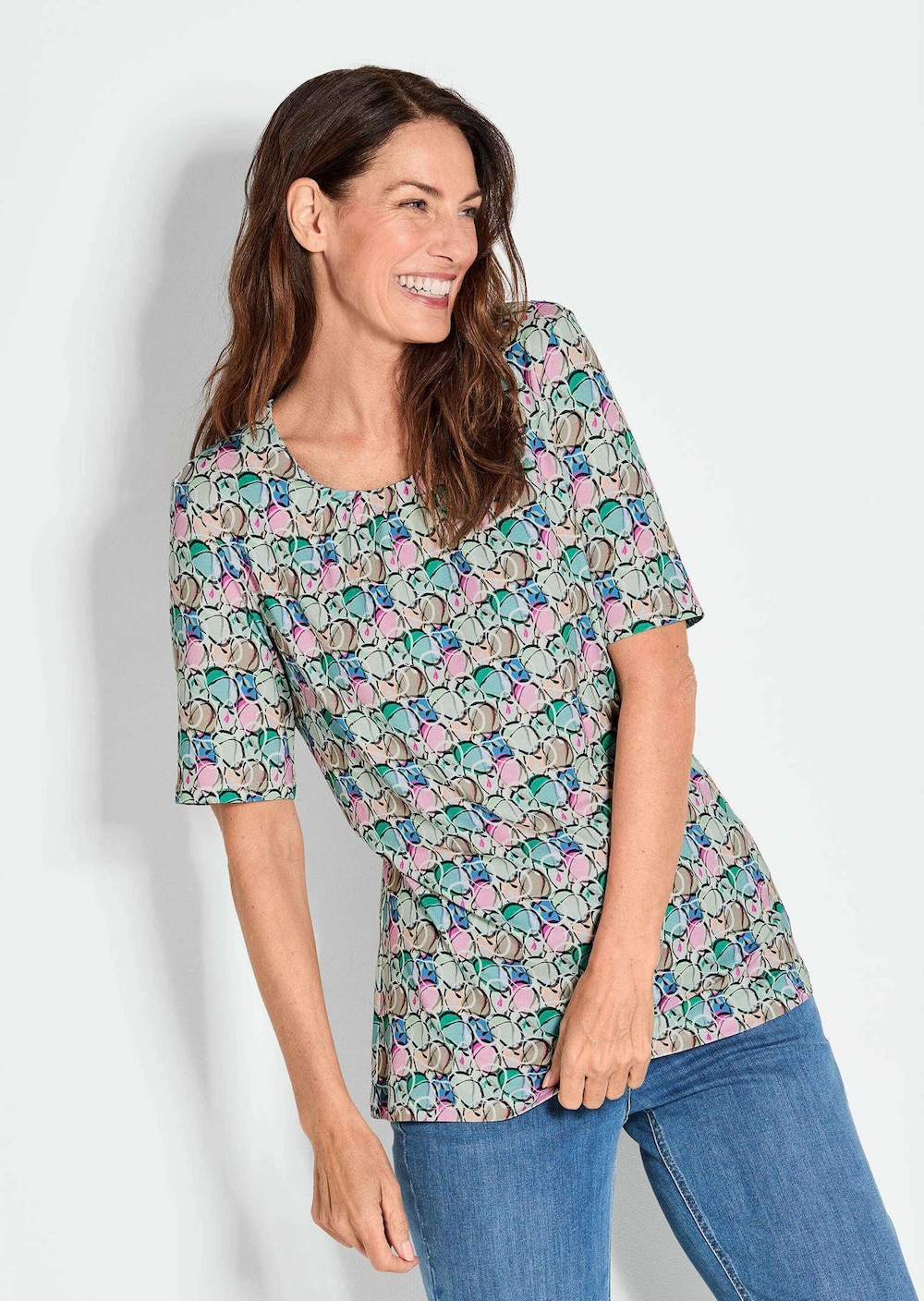 Multicolor-Shirt mit Halbarm, Rundhalsausschnitt