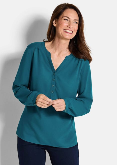 Bluse Langarm Businessbluse mit V-Ausschnitt
