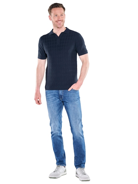 Herren Strick Polo-Shirt , Saphirblau