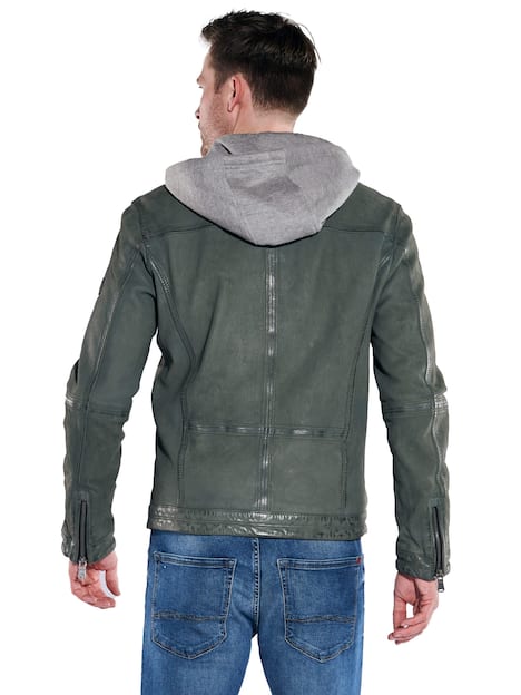 engbers Herren Lederjacke mit abnehmbarer Kapuze , Oliv
