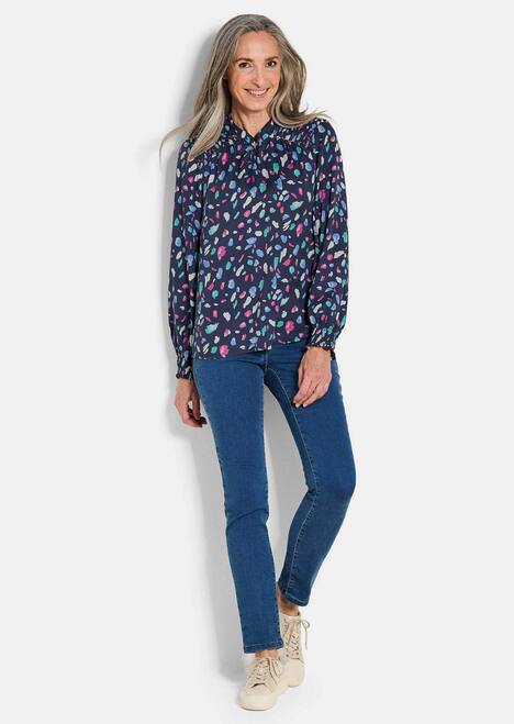 GOLDNER Blouse met print Satijnen blouse met smokwerkdetails