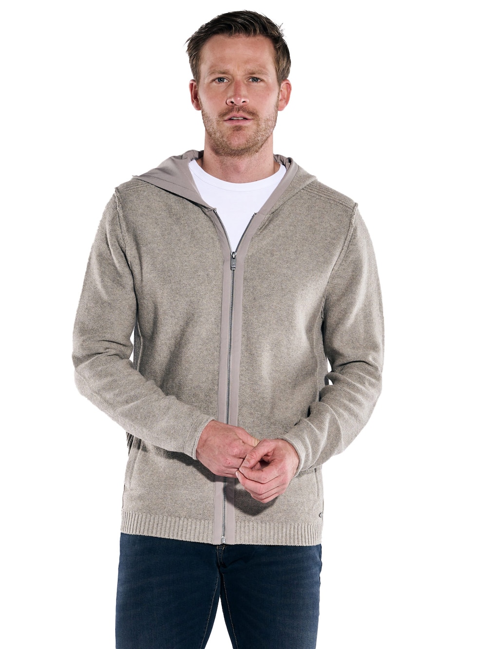 engbers Herren Strickjacke mit Kapuze , Silbergrau