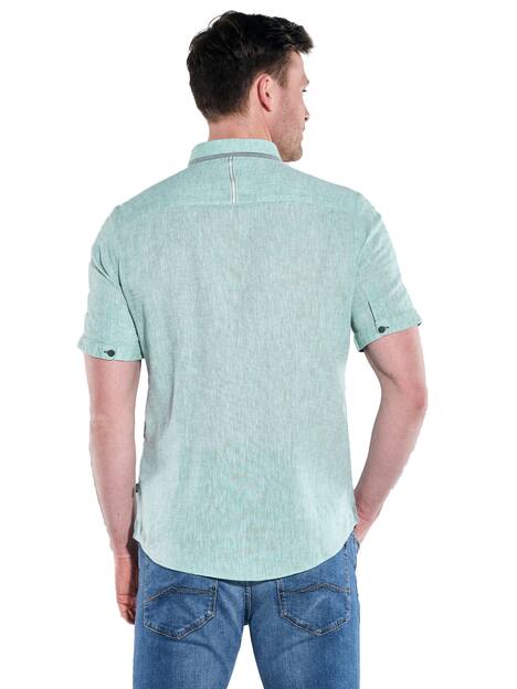 engbers Herren Kurzarm-Hemd mit Leinenanteil , Dunkelgruen