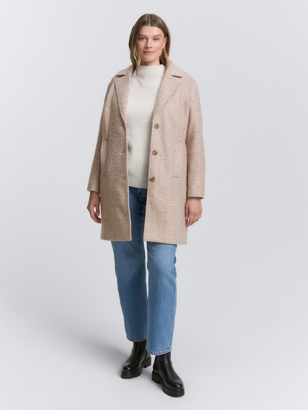 Bouclé Mantel mit Reverskragen