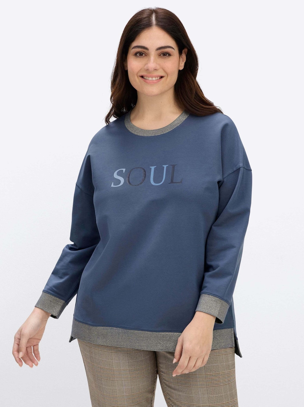 Sweatshirt Sweatshirt mit Glitzer-Details Langarm Ohne Kragen