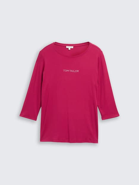 Slim Fit Langarmshirt mit Glitzer-Logo