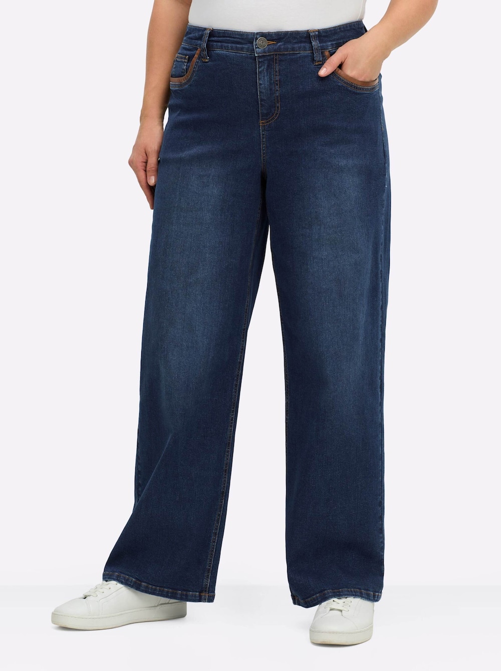 Jeans Jeans mit weitem Bein und Paspelierung Formbund Uni