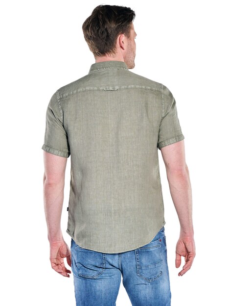 Herren Kurzarm-Hemd aus Leinen , Khaki