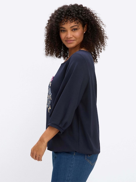 Sweatshirt Sweatshirt mit Frontprint und Häkelblumen 3/4-Arm Ohne Kragen