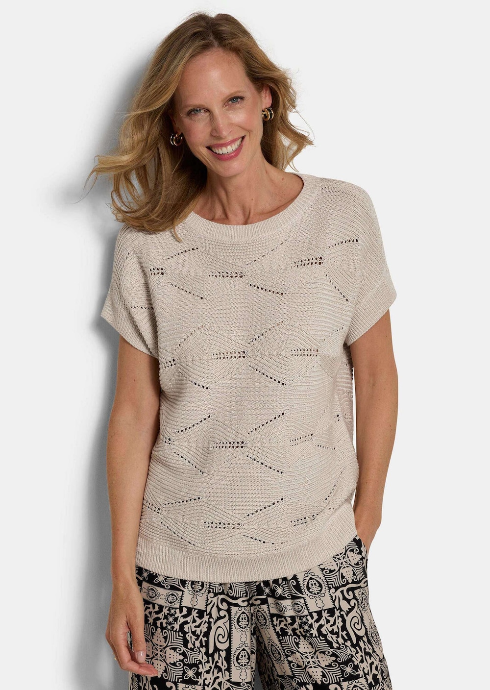 Katoenen trui met ruitjesstructuur