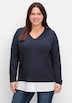 Strickpullover Feinstrickpullover mit Blusen-Einsatz am Saum Langarm Uni Ohne Kragen
