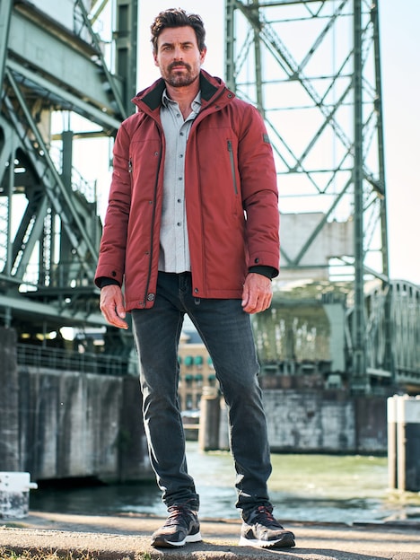 Herren Funktionsjacke mit abnehmbarer Kapuze , Dunkelrot